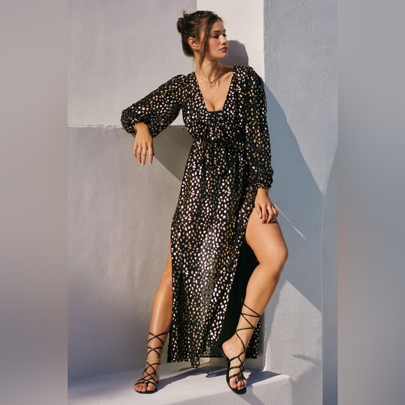 Beach Riot Shiloh Coverup Midi Dress Black Gold Metallic NWOT - Picture 1 of 17